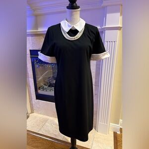 Karl Lagerfeld Elegant Black Dress With Faux Pearls Size 10 NWOT